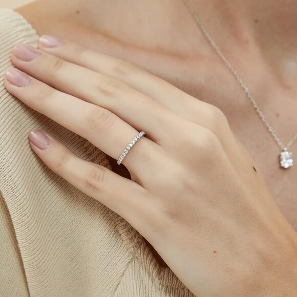 Sterling Silver 2mm Cubic Zirconia Eternity Ring Size 7, Women's, Silver - Picture 6 of 6